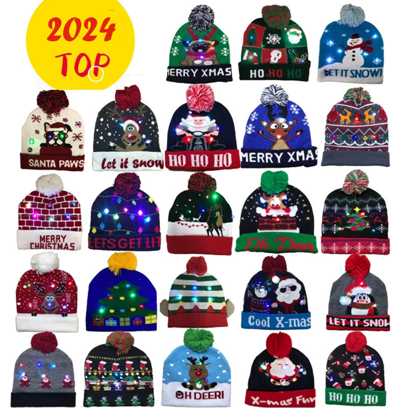 Knit Beanie Hat Warm - ถัก LED คริสต์มาสหมวก Beanie Light Up